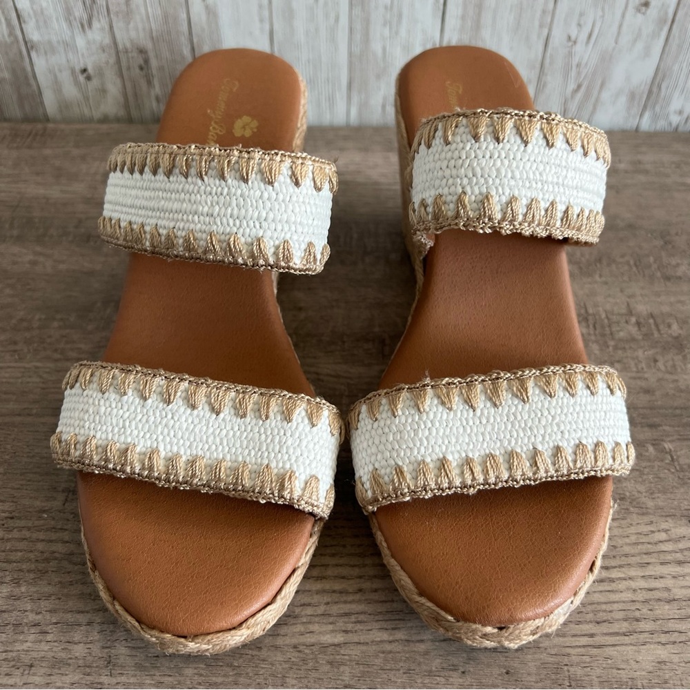 Tommy Bahama Cream Tan Woven Espadrille Wedge Sandals Beachy Resort Size 6.5 - Picture 5 of 8